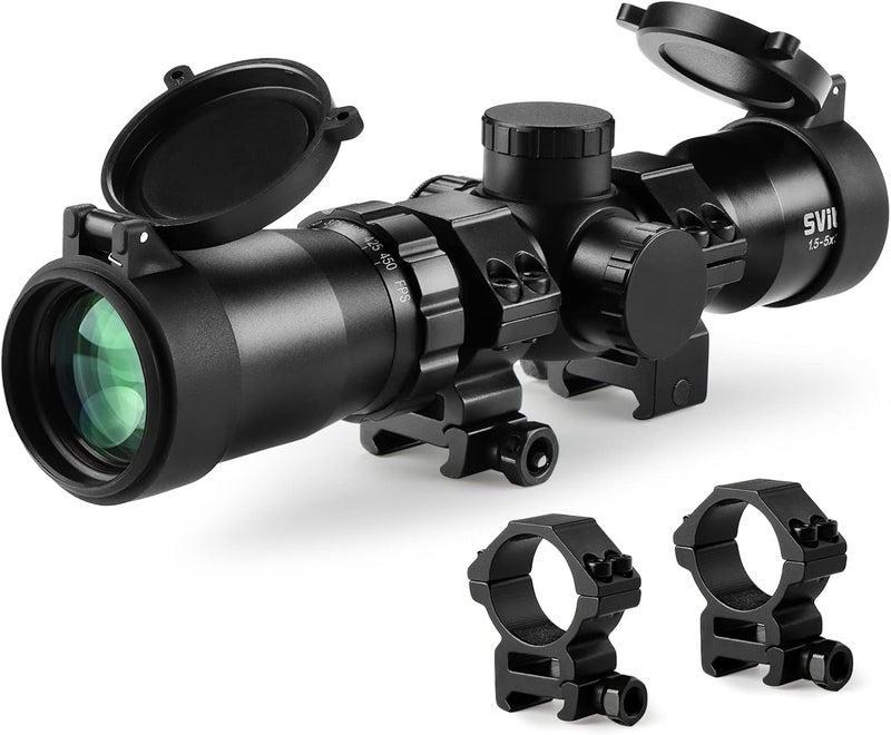 SVITVU Professional Crossbow Scope, 300-450FPS(1.5-5x32), 20-100 Yards High Brightness and high Definition Red and Green Etched Glass Reticle, Free 20mm mounts - Image 1